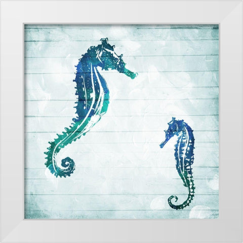 Horses In The Sea White Modern Wood Framed Art Print by Villa, Mlli