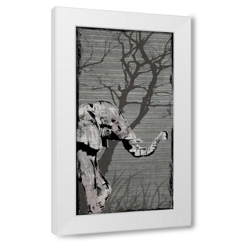 Gery Elephant White Modern Wood Framed Art Print by OnRei
