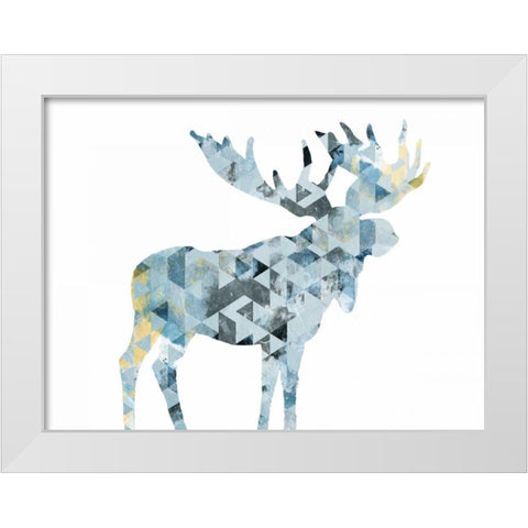 Blue Moose Triangles White Modern Wood Framed Art Print by OnRei