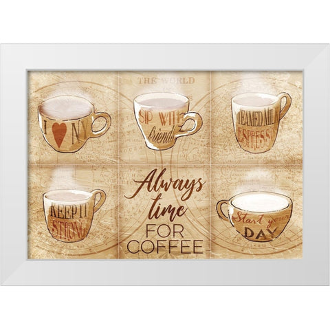 Always Time For Coffee White Modern Wood Framed Art Print by OnRei