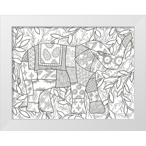 Buddha Elephant Floral White Modern Wood Framed Art Print by Varacek, Pam