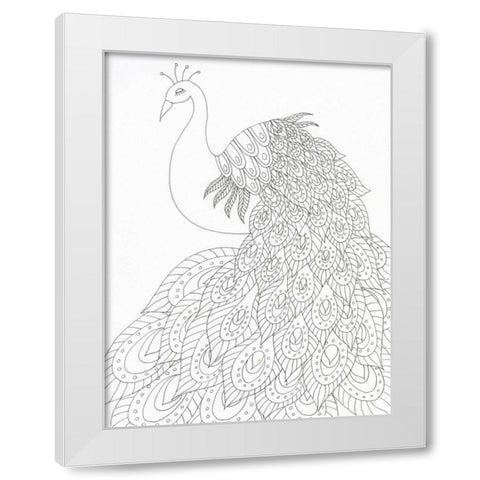 Peacock Queen White Modern Wood Framed Art Print by Varacek, Pam