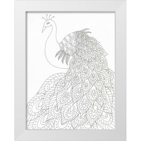 Peacock Queen White Modern Wood Framed Art Print by Varacek, Pam