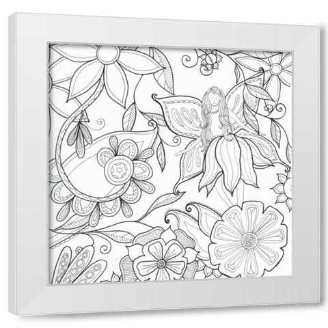 Floral and Fairy White Modern Wood Framed Art Print by Varacek, Pam
