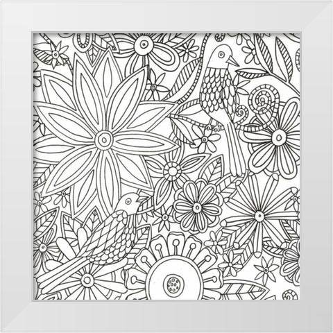 Floral Birds White Modern Wood Framed Art Print by Varacek, Pam