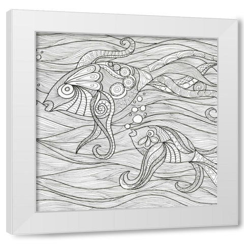 Fish Conversation White Modern Wood Framed Art Print by Varacek, Pam