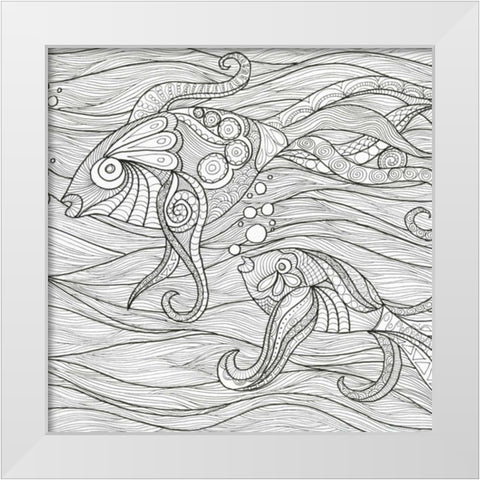 Fish Conversation White Modern Wood Framed Art Print by Varacek, Pam