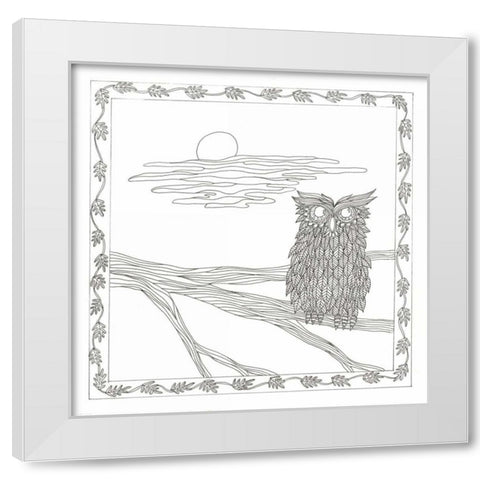 Owl In The Moonlight White Modern Wood Framed Art Print by Varacek, Pam