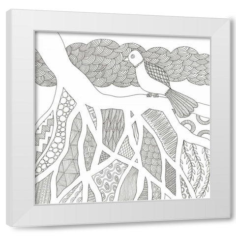 Feathers In The Storm White Modern Wood Framed Art Print by Varacek, Pam