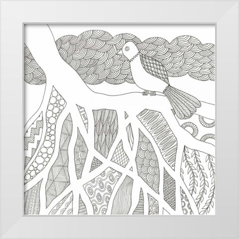 Feathers In The Storm White Modern Wood Framed Art Print by Varacek, Pam