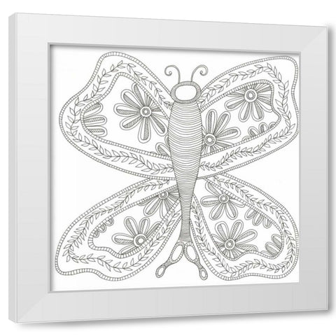 Herbal Butterfly White Modern Wood Framed Art Print by Varacek, Pam