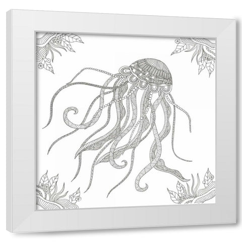 Creatures From The Deep White Modern Wood Framed Art Print by Varacek, Pam