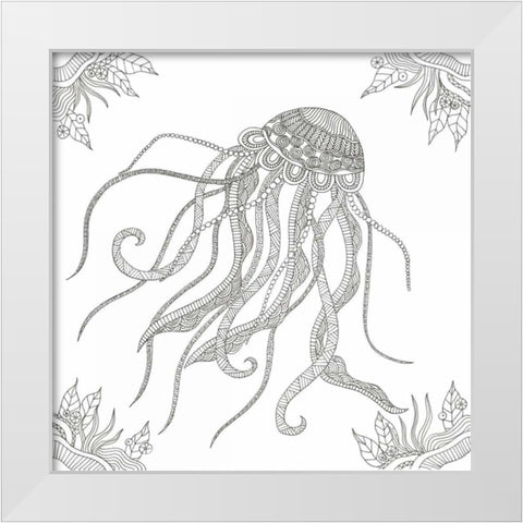 Creatures From The Deep White Modern Wood Framed Art Print by Varacek, Pam