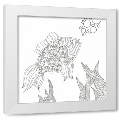 Fish Bubbles White Modern Wood Framed Art Print by Varacek, Pam