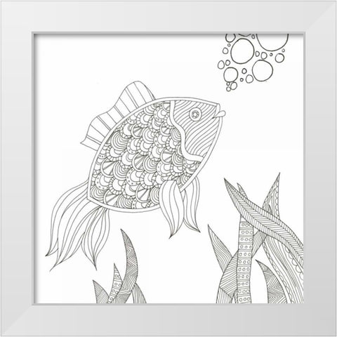 Fish Bubbles White Modern Wood Framed Art Print by Varacek, Pam