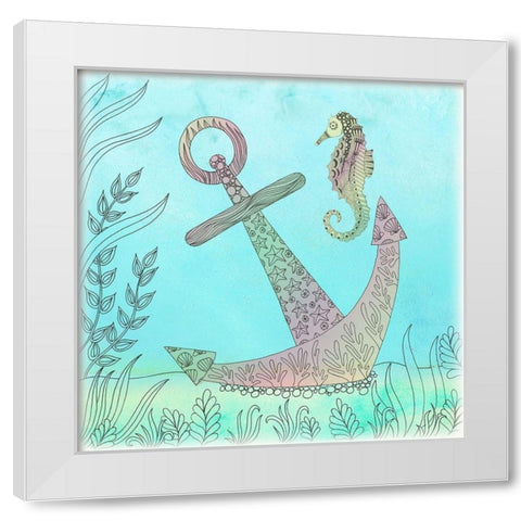 Anchored Seahorse White Modern Wood Framed Art Print by Varacek, Pam