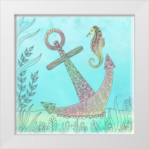 Anchored Seahorse White Modern Wood Framed Art Print by Varacek, Pam