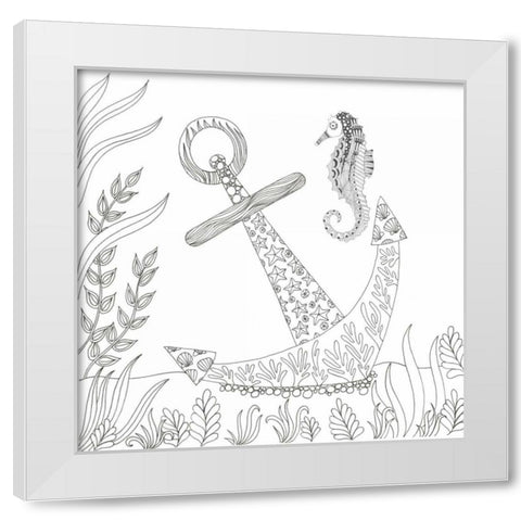 Anchored Seahorse White Modern Wood Framed Art Print by Varacek, Pam