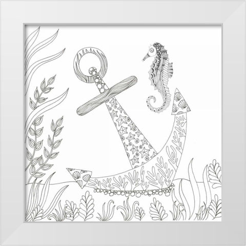 Anchored Seahorse White Modern Wood Framed Art Print by Varacek, Pam