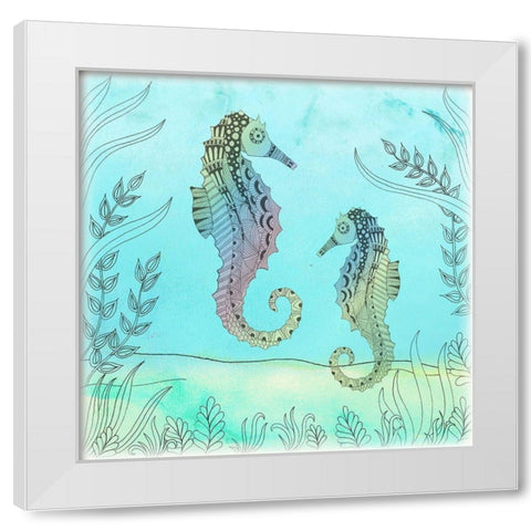 Seahorse Pair White Modern Wood Framed Art Print by Varacek, Pam