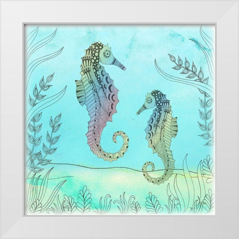 Seahorse Pair White Modern Wood Framed Art Print by Varacek, Pam
