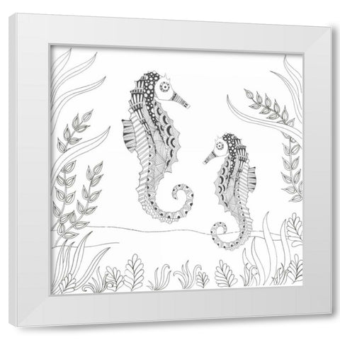 Seahorse Pair White Modern Wood Framed Art Print by Varacek, Pam