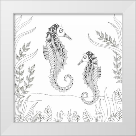 Seahorse Pair White Modern Wood Framed Art Print by Varacek, Pam