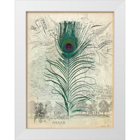 Peacock Feather 1 White Modern Wood Framed Art Print by Lula Bijoux and Company
