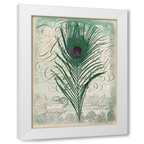 Peacock Feather 2 White Modern Wood Framed Art Print by Lula Bijoux and Company