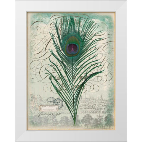 Peacock Feather 2 White Modern Wood Framed Art Print by Lula Bijoux and Company
