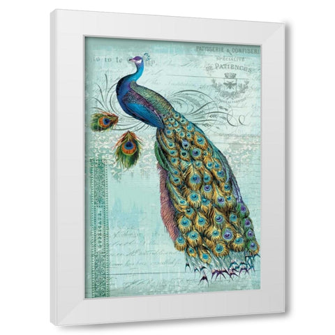 Peacock Teal Nouveau 1 White Modern Wood Framed Art Print by Lula Bijoux and Company
