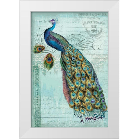 Peacock Teal Nouveau 1 White Modern Wood Framed Art Print by Lula Bijoux and Company