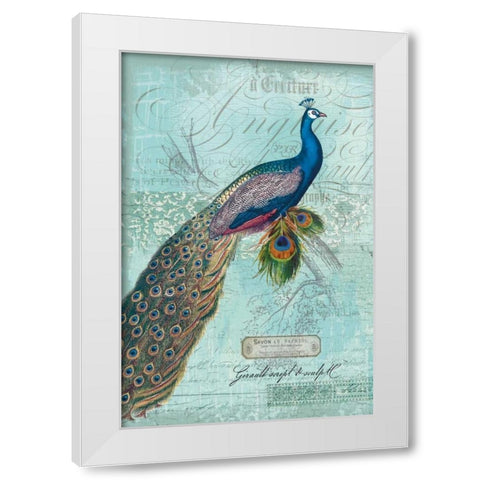 Peacock Nouveau White Modern Wood Framed Art Print by Lula Bijoux and Company