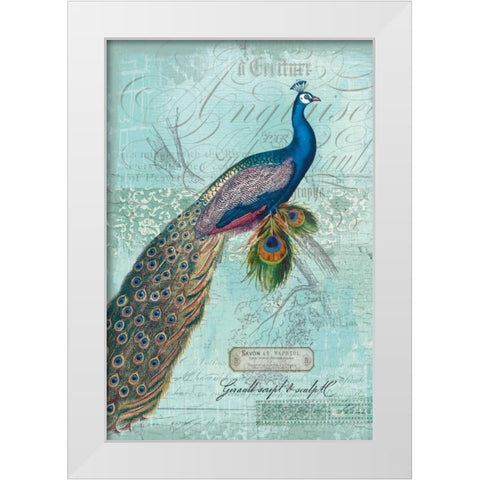 Peacock Nouveau White Modern Wood Framed Art Print by Lula Bijoux and Company