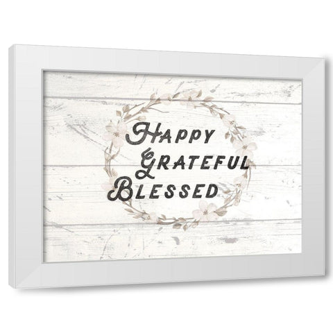 Happy Grateful Blessed White Modern Wood Framed Art Print by Lula Bijoux and Company