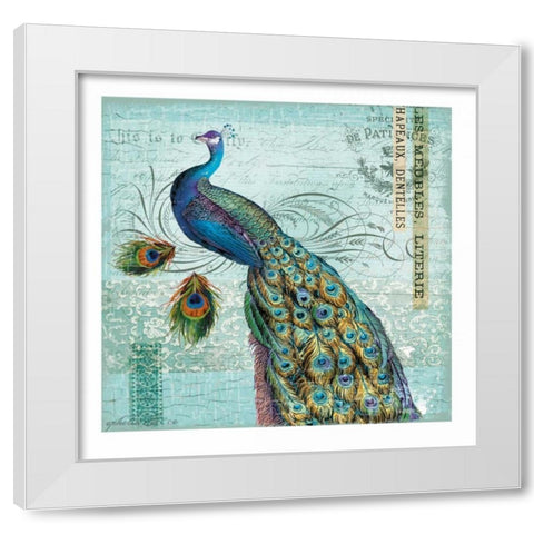 Peacock Nouveau White Modern Wood Framed Art Print by Lula Bijoux and Company