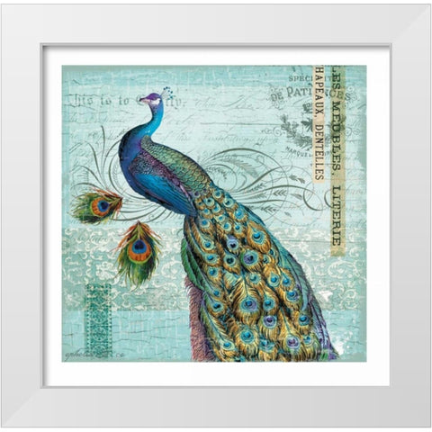 Peacock Nouveau White Modern Wood Framed Art Print by Lula Bijoux and Company
