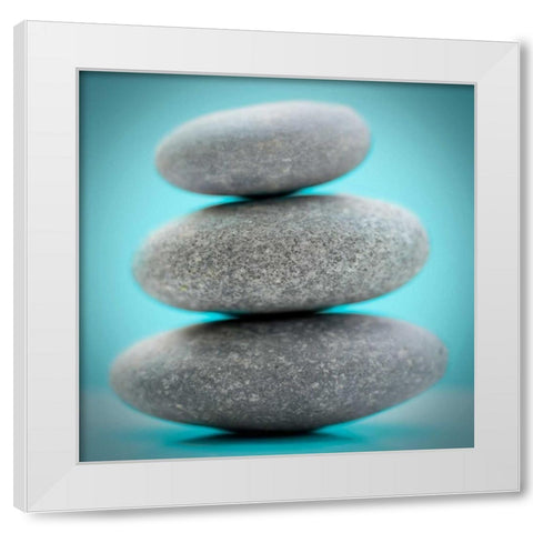 Stacking Stones 1 Teal White Modern Wood Framed Art Print by De Carvalho, Sandro