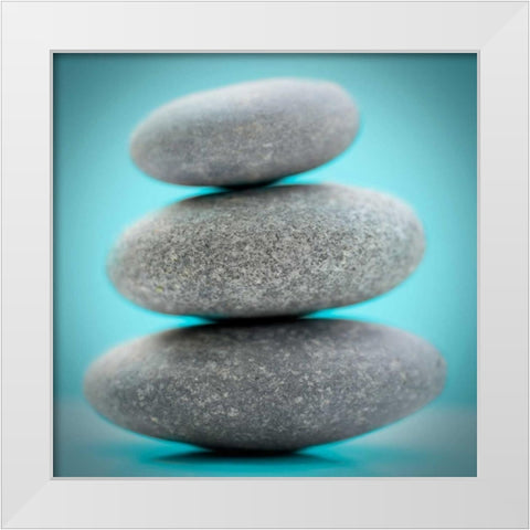 Stacking Stones 1 Teal White Modern Wood Framed Art Print by De Carvalho, Sandro