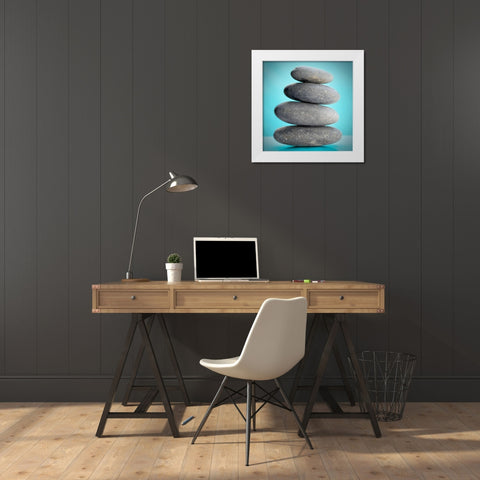 Stacking Stones 2 Teal White Modern Wood Framed Art Print by De Carvalho, Sandro