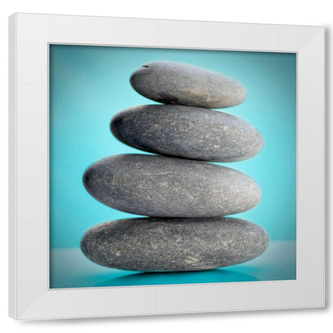 Stacking Stones 2 Teal White Modern Wood Framed Art Print by De Carvalho, Sandro