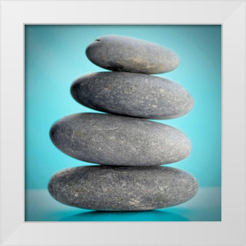 Stacking Stones 2 Teal White Modern Wood Framed Art Print by De Carvalho, Sandro