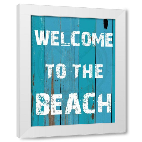 Welcome To The Beach White Modern Wood Framed Art Print by Lewis, Sheldon