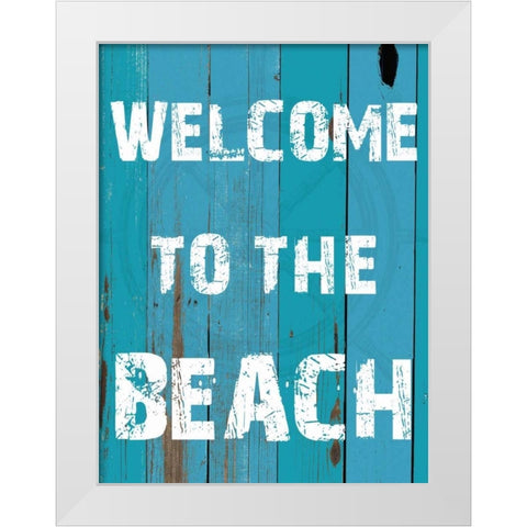 Welcome To The Beach White Modern Wood Framed Art Print by Lewis, Sheldon