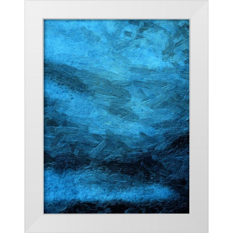 Indigo Bruch Strokes Abstract White Modern Wood Framed Art Print by Lewis, Sheldon