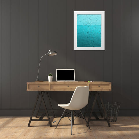Teal Rain Drops White Modern Wood Framed Art Print by Lewis, Sheldon