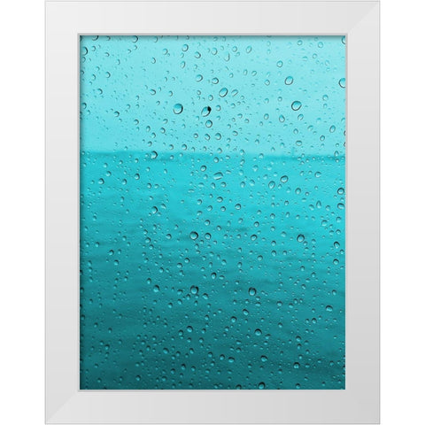 Teal Rain Drops White Modern Wood Framed Art Print by Lewis, Sheldon