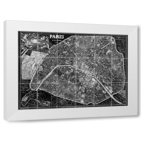 Paris Map BW White Modern Wood Framed Art Print by Carlson, Tina