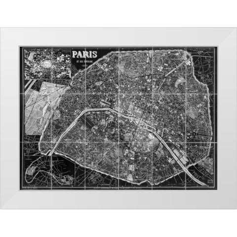 Paris Map BW White Modern Wood Framed Art Print by Carlson, Tina