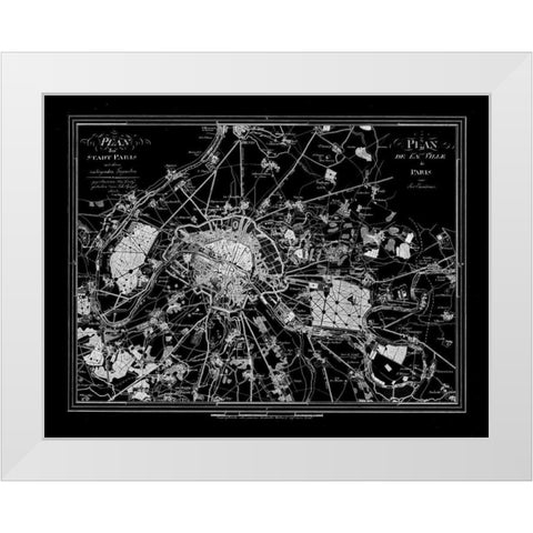 Paris Map 2 BW White Modern Wood Framed Art Print by Carlson, Tina